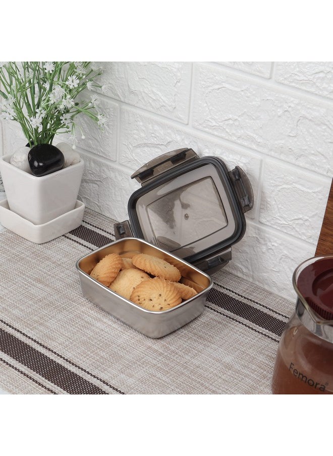 Femora High Stainless Steel Rectangular Container, Leakproof airtight Lid, 850 ML, Pack of 1, Silver