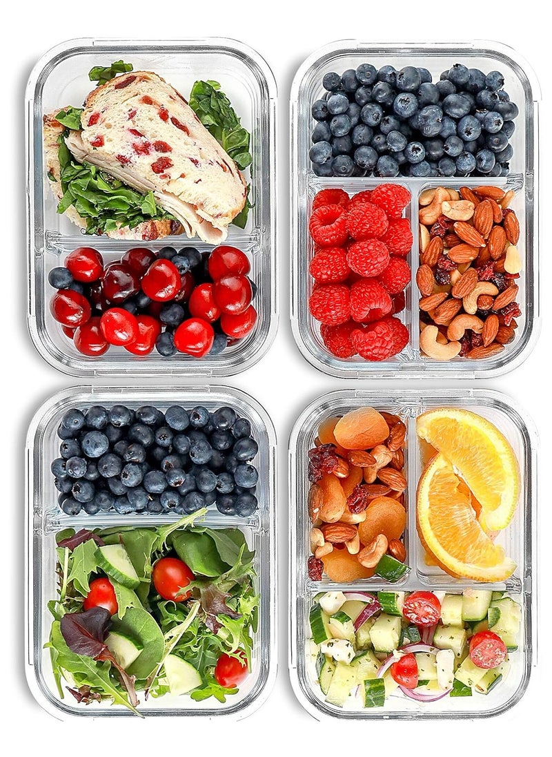 4 Pack, 35 oz( 2 u0026 3 Compartment) Glass Meal Prep Containers Glass Food Storage Containers with Lids, Lunch Containers  Portion Control, Airtight,microwave oven  safe