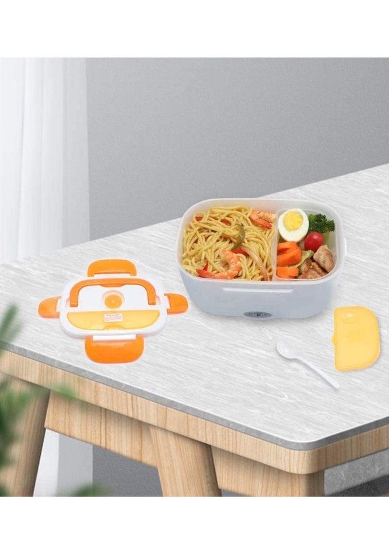 Electric Lunch Box 2 in 1, Portable Food Warmer Heating,Food-Grade Container, 12V 110V 40W Adapter, Car Truck Home Work Use, Spoon and 2 Compartments Included (orange)