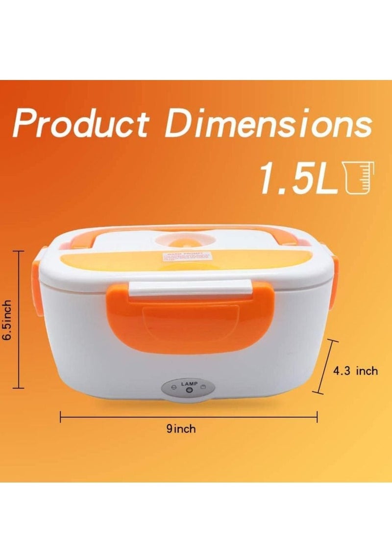Electric Lunch Box 2 in 1, Portable Food Warmer Heating,Food-Grade Container, 12V 110V 40W Adapter, Car Truck Home Work Use, Spoon and 2 Compartments Included (orange)