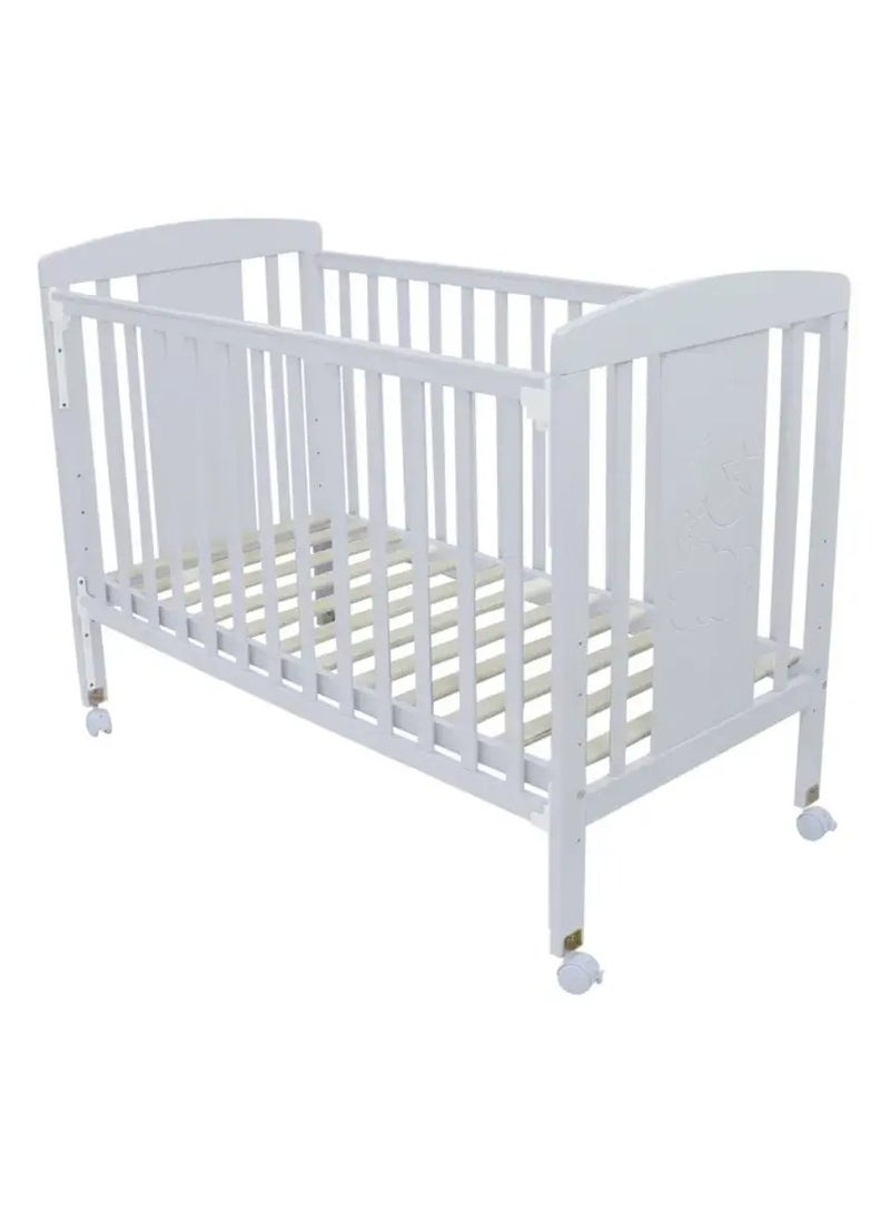 Elegant Wooden Baby Cot : Five Adjustable Height-White