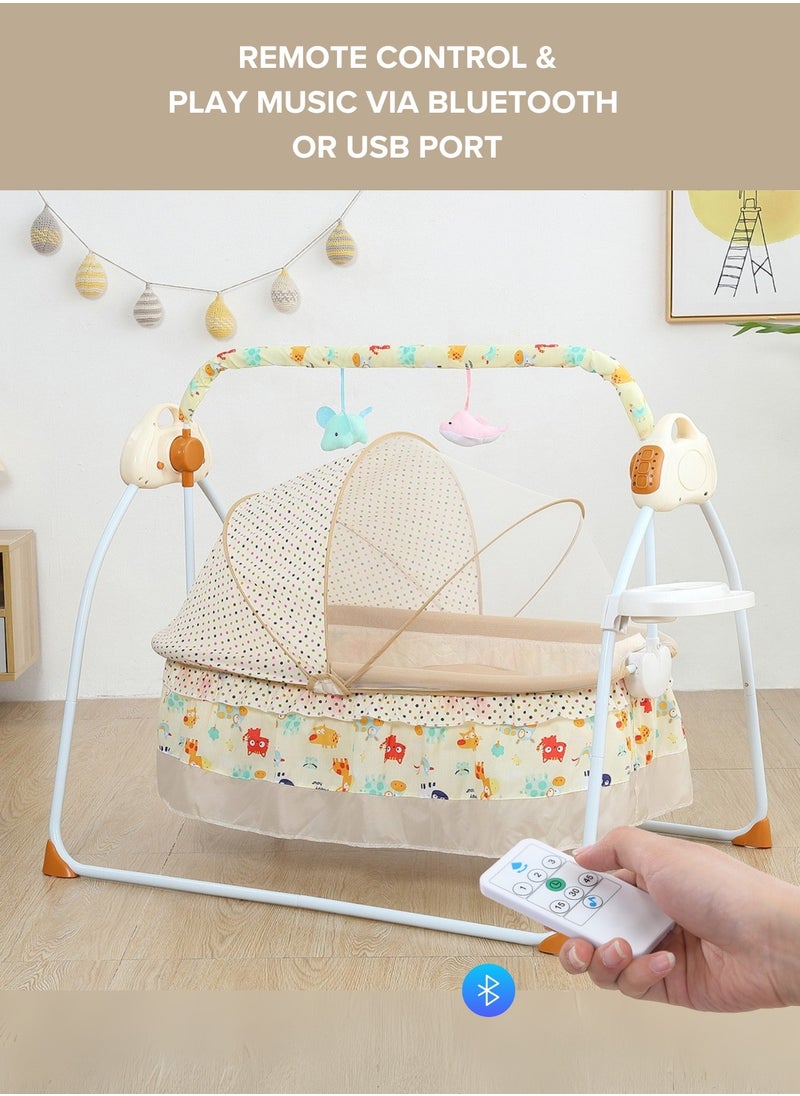 Baby Cradle Luxury Khaki – Foldable Design with Adjustable Electric Swing, Bluetooth Music, & Remote Control – Ideal for Newborn Comfort and Convenience – Stylish & Compact