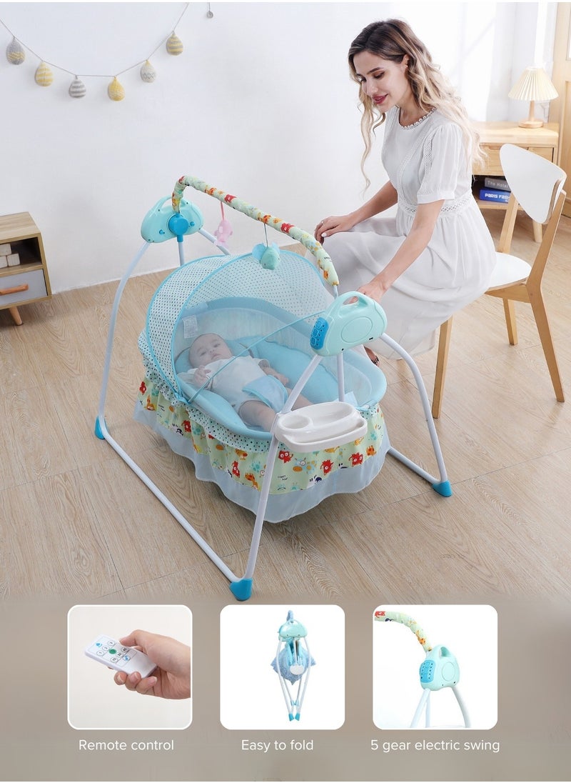 Baby Cradle Luxury Blue – Foldable Design with Adjustable Electric Swing, Bluetooth Music, & Remote Control – Ideal for Newborn Comfort and Convenience – Stylish & Compact