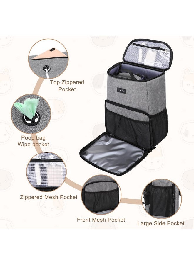 MOSISO Dog Travel Bag Backpack, Airline Approved Pet Accessories Organizer Backpack, Multi-Pockets Pet Supplies Storage Backpack with 2 Dog Food Baskets for Traveling Weekend Away, Grey