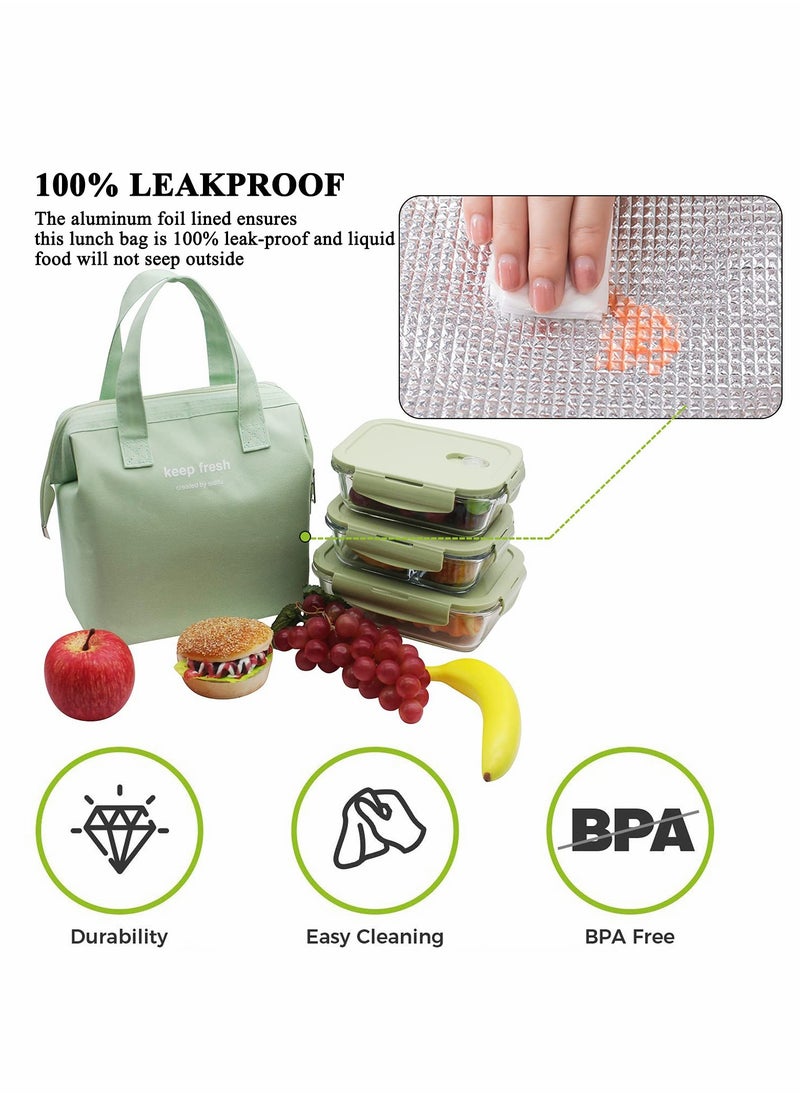 Lunch Bag Bento Bag, Thickened Thermal Insulation Refrigerated Tote Box Carrying for Students Ladies Men Picnic Work Outdoor (Light Green)