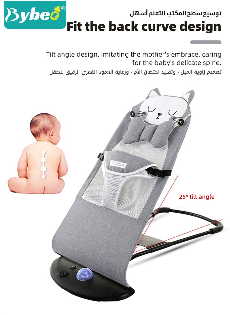 Baby Bouncer, Infant Rocker, Portable Baby Swing Chair, Durable Bouncer Seat, Infant Rocking Bouncer for Babies, with 3-Point Harness, 4 Adjustable Height, Mosques Net, Toy Rack