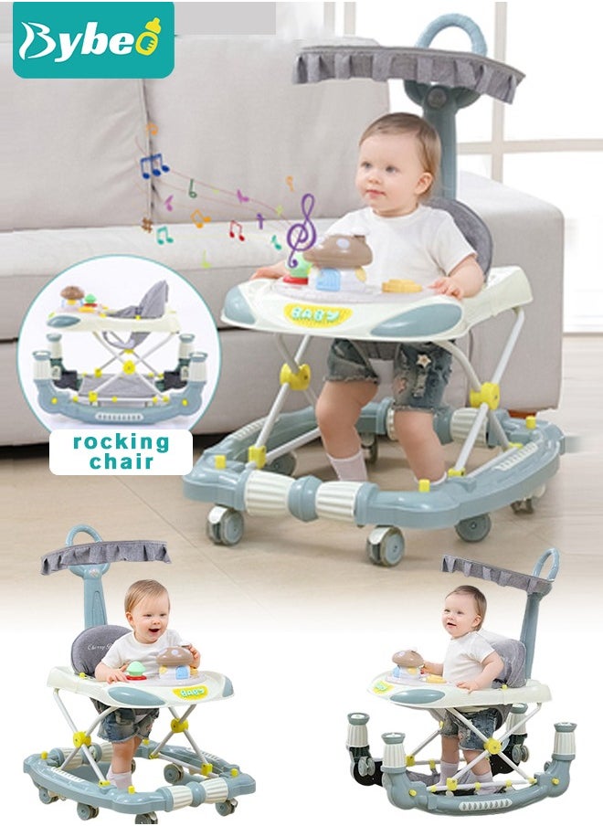 4 in 1 Baby Walker for Boys and Girls with Removable Footrest, Feeding Tray, Rocking Function u0026 Music, Foldable Activity Walkers To Children 6-18 Months, Help Babies Walk, Adjustable Length and