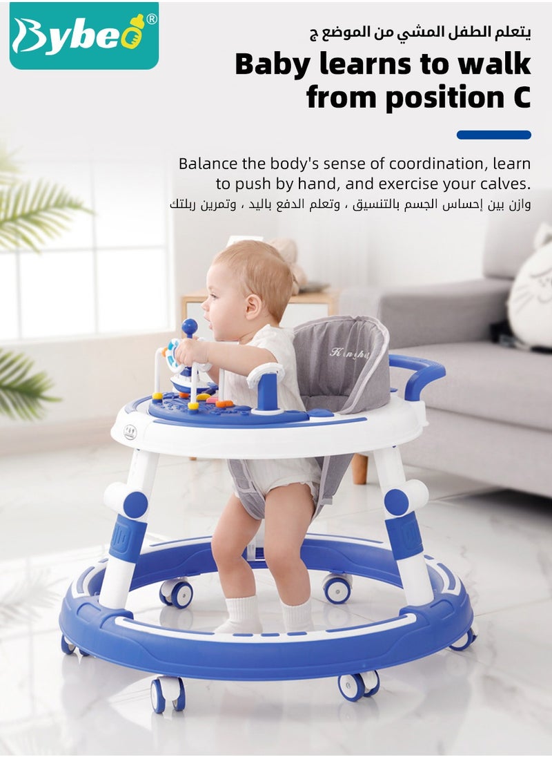 3 in 1 Baby Walker, Foldable Infant Walkers for Boys Girls Children with Big Comfortable Seat Cushion, Detachable Trampoline Mat, Removable Music Tray