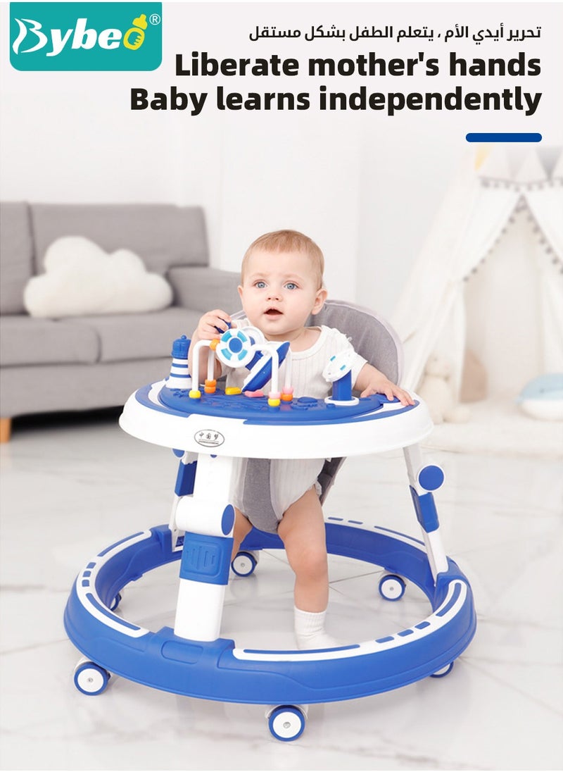 3 in 1 Baby Walker, Foldable Infant Walkers for Boys Girls Children with Big Comfortable Seat Cushion, Detachable Trampoline Mat, Removable Music Tray