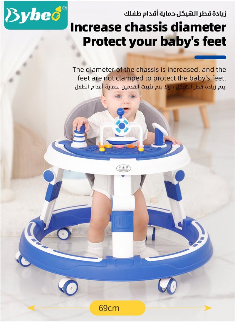 3 in 1 Baby Walker, Foldable Infant Walkers for Boys Girls Children with Big Comfortable Seat Cushion, Detachable Trampoline Mat, Removable Music Tray