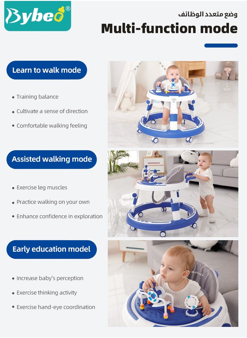 3 in 1 Baby Walker, Foldable Infant Walkers for Boys Girls Children with Big Comfortable Seat Cushion, Detachable Trampoline Mat, Removable Music Tray