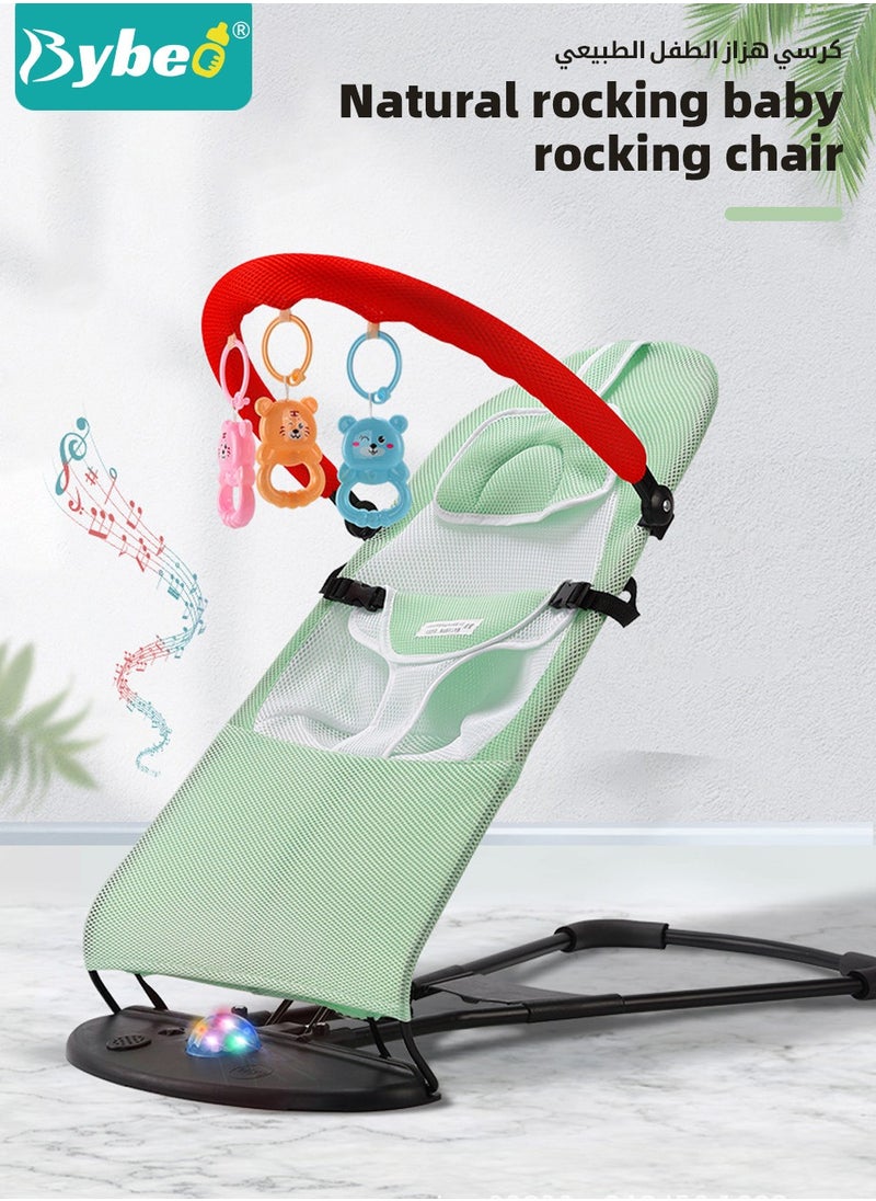 Baby Bouncer, Infant Rocker, Portable Baby Swing Chair, Durable Bouncer Seat, Infant Rocking Bouncer for Babies, with 3-Point Harness, 4 Adjustable Height, Mosques Net, Toy Rack