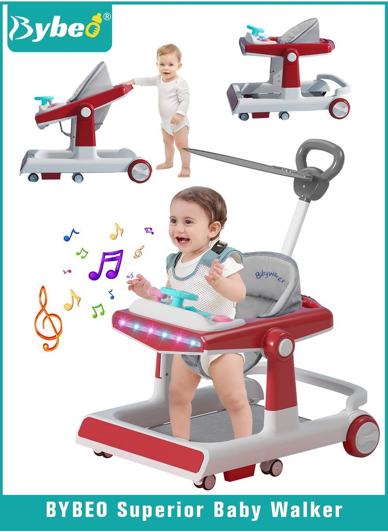 3 in 1 Baby Walker With Parent Push Handle, Children Walkers with Wheels, Adjustable Height u0026 Speed Multifunction and Big Comfortable Seat Cushion, Detachable Trampoline Mat for Infants Boys Girls