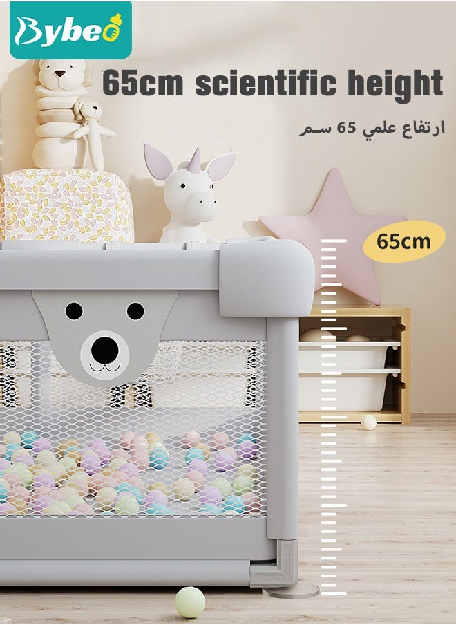 Baby Playpen Fence With Playmat, Infant Indoor And Outdoor Kids Activity Center With 50 Pieces Ocean Balls, 3 Toys, 120x150 cm
