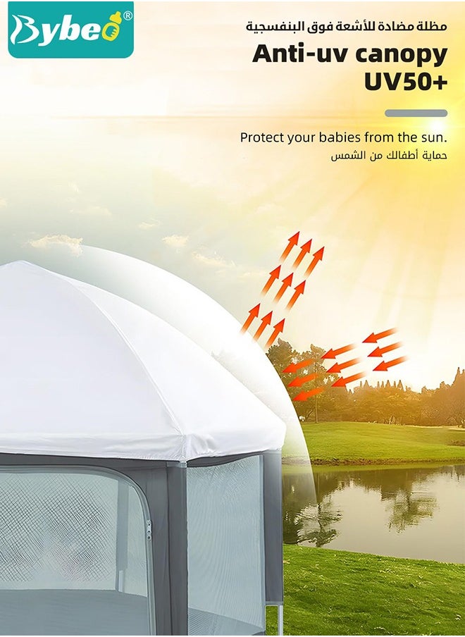 Baby Playpen Fence with Playmat u0026 Canopy, Folding Playard for Toddler, Collapsible Camping Tent for Adults and Children Kids Activity Center, Outdoor Infant Play Tents with Travel Bag and Safety