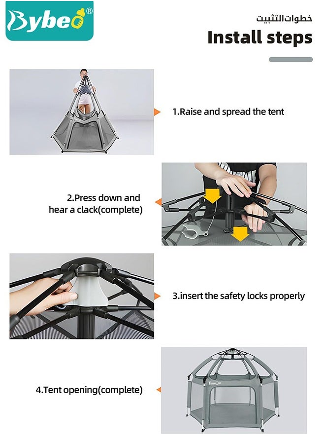 Baby Playpen Fence with Playmat u0026 Canopy, Folding Playard for Toddler, Collapsible Camping Tent for Adults and Children Kids Activity Center, Outdoor Infant Play Tents with Travel Bag and Safety