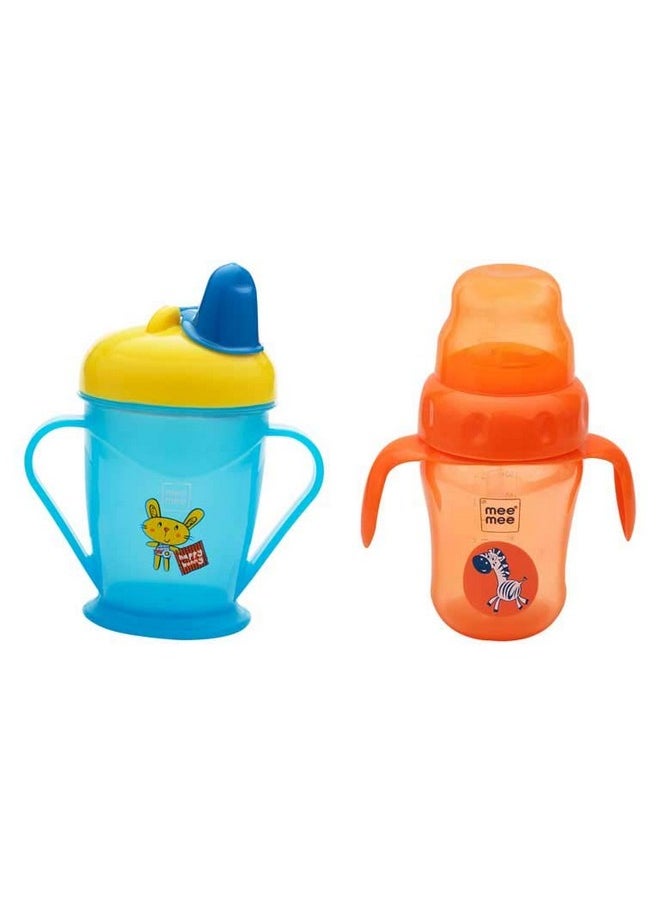 Mee Mee Easy Grip Sipper Cup with Twin Handle (180 ml, Blue) and 2 in 1 Spout and Straw Sipper Cup (210ml, Orange)