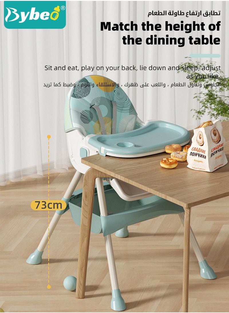 Baby High Chair for Toddlers, Foldable Children Highchairs, Kids Dining Chair, Infant Feeding Booster Seat, Babies Rocker with Footrest, Backrest, 4 Wheels and Removable Tray