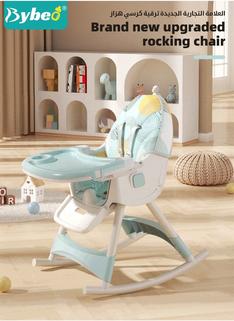 Baby High Chair for Toddlers, Foldable Children Highchairs, Kids Dining Chair, Infant Feeding Booster Seat, Babies Rocker with Footrest, Backrest, 4 Wheels and Removable Tray