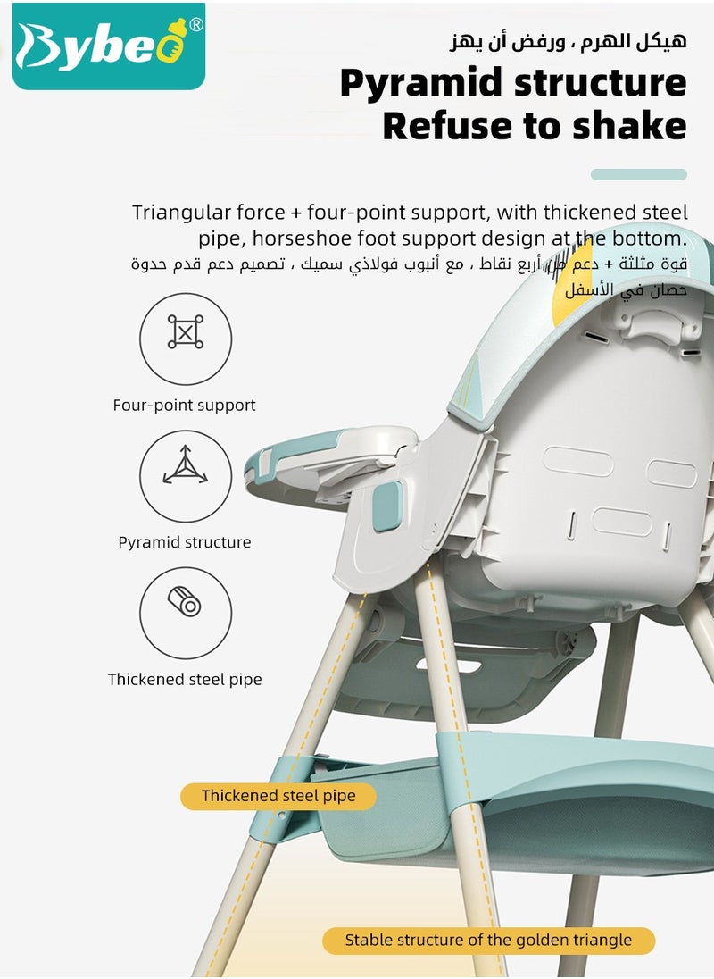 Baby High Chair for Toddlers, Foldable Children Highchairs, Kids Dining Chair, Infant Feeding Booster Seat, Babies Rocker with Footrest, Backrest, 4 Wheels and Removable Tray