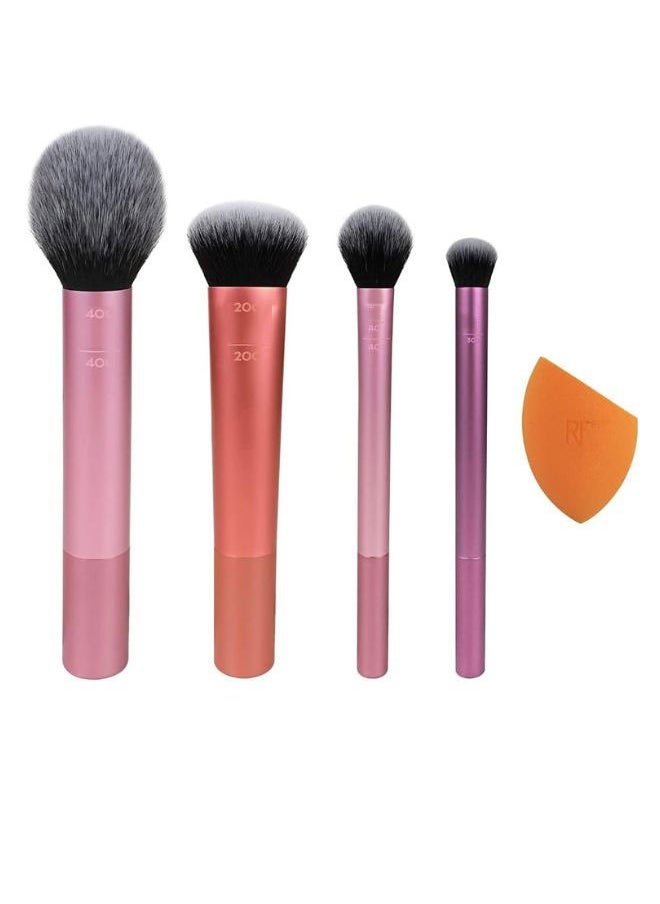 Make up Brush Set with Bonus Miracle Complexion Sponge -5 essential tools to master any look tapered -Multi Use Brush Set for Beginners