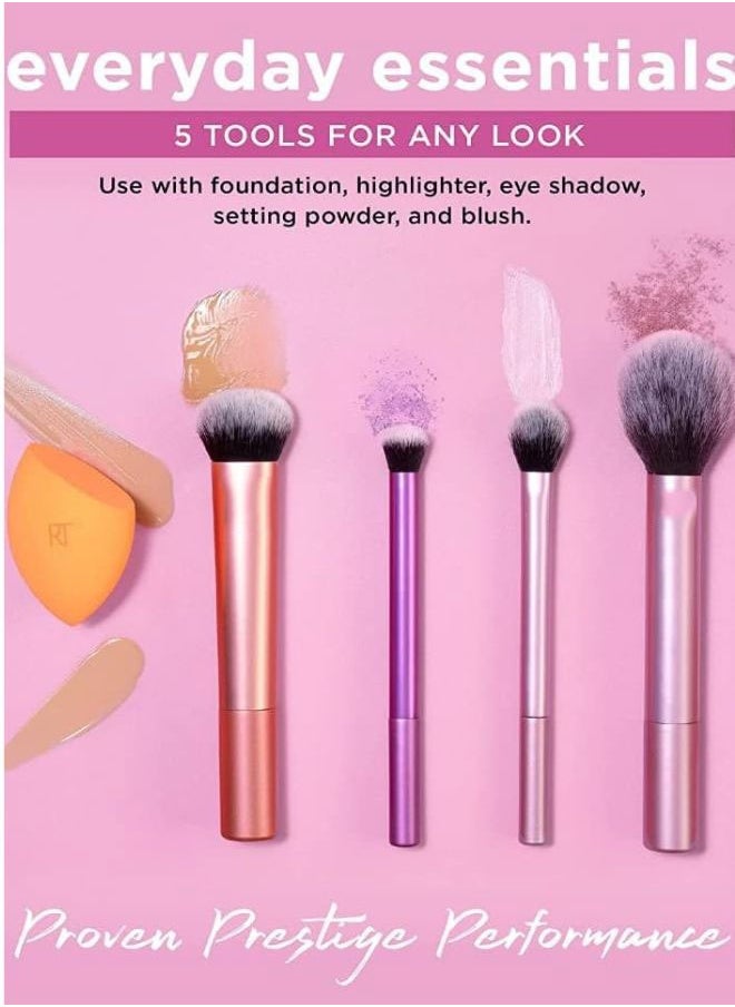 Make up Brush Set with Bonus Miracle Complexion Sponge -5 essential tools to master any look tapered -Multi Use Brush Set for Beginners