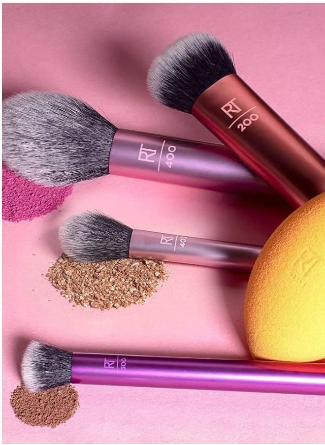 Make up Brush Set with Bonus Miracle Complexion Sponge -5 essential tools to master any look tapered -Multi Use Brush Set for Beginners