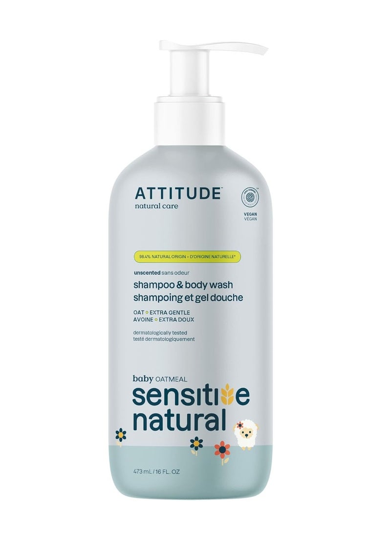 Shampoo and Body Wash for Baby with Sensitive Skin with Oat EWG Verified Dermatologically Tested Vegan Unscented 473 mL