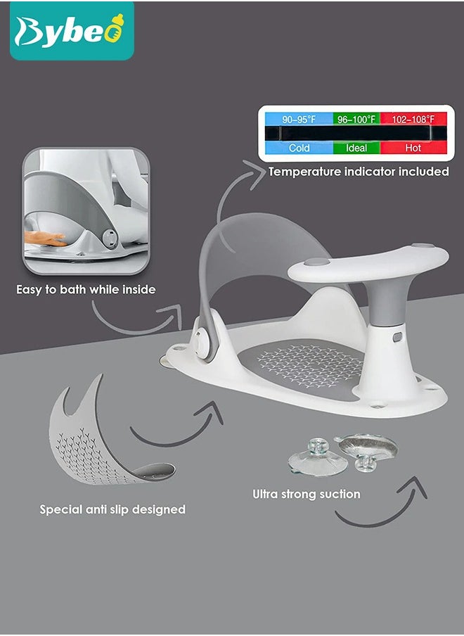 Baby Bath Seat – Infant Bathtub Portable Chair + Carry Bag – Compact and Foldable – Ultra Strong Suction Cups. Ideal Gift! (Grey)