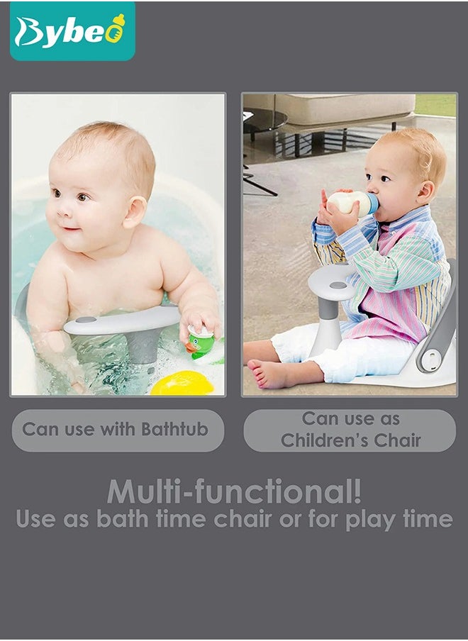 Baby Bath Seat – Infant Bathtub Portable Chair + Carry Bag – Compact and Foldable – Ultra Strong Suction Cups. Ideal Gift! (Grey)