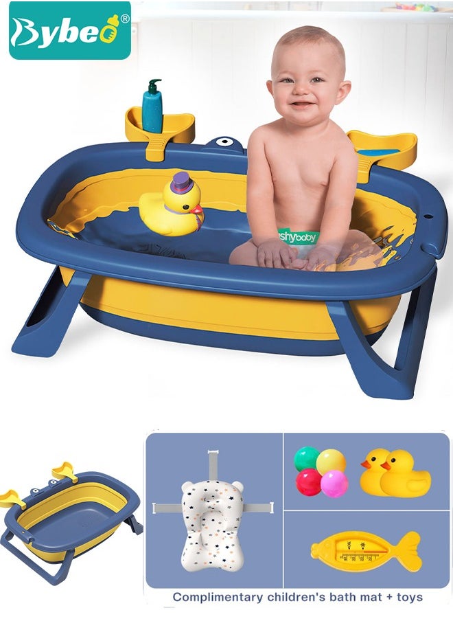 9 PCS Cute Crab Design Baby Bath Tub Foldable Bathtub + Bathmat Cushion + Temperature measurement card*1 + Duckling toys *2 + Ocean Balls *4