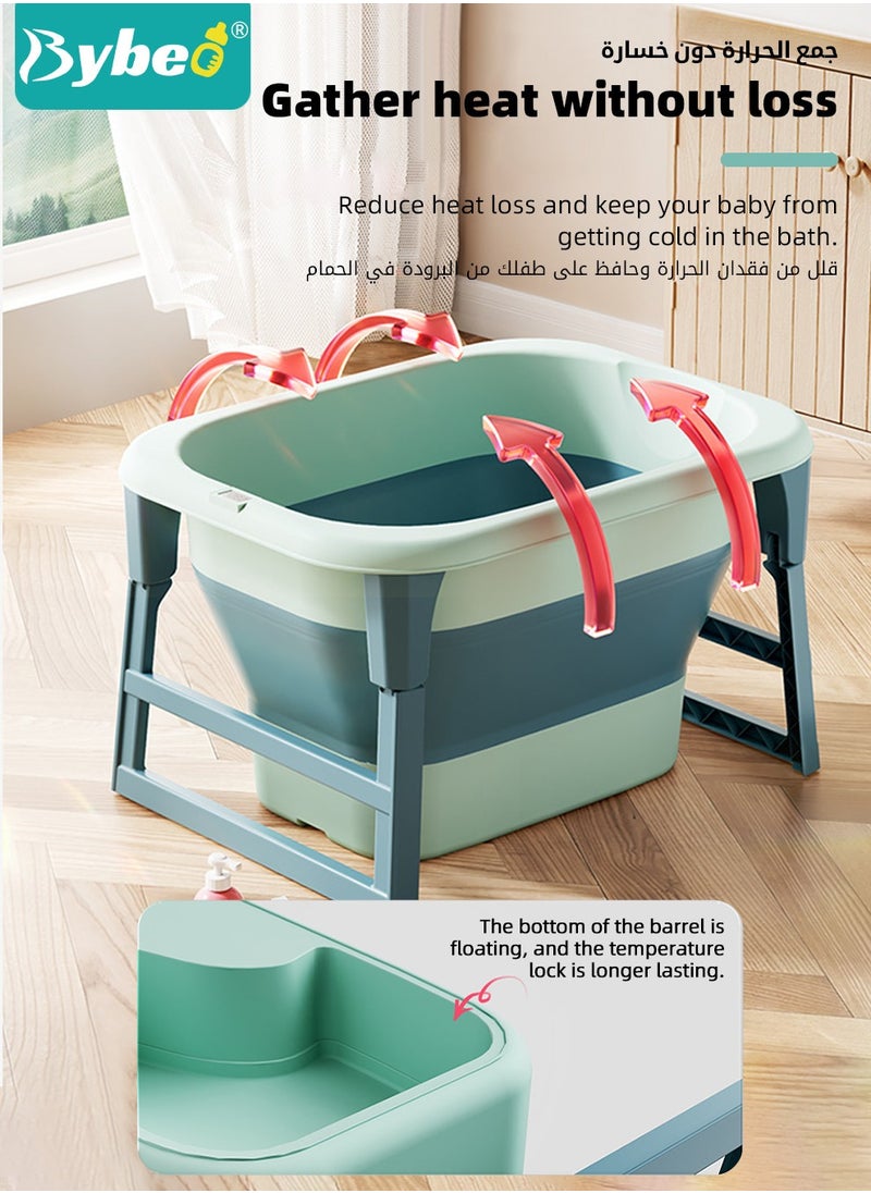 Foldable Baby Bath Tub  With Temperature Sensing + Heightened Bath Stool + Bathmat Cushion + Shower Cap + Shampoo Cup + Washing Hair brush