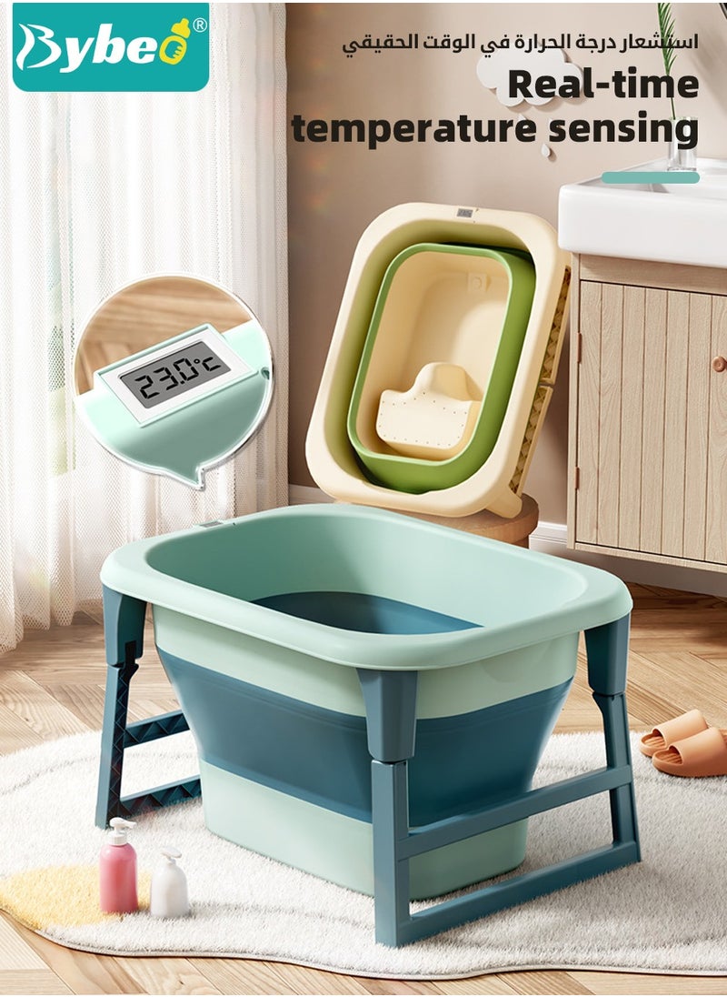 Foldable Baby Bath Tub  With Temperature Sensing + Heightened Bath Stool + Bathmat Cushion + Shower Cap + Shampoo Cup + Washing Hair brush