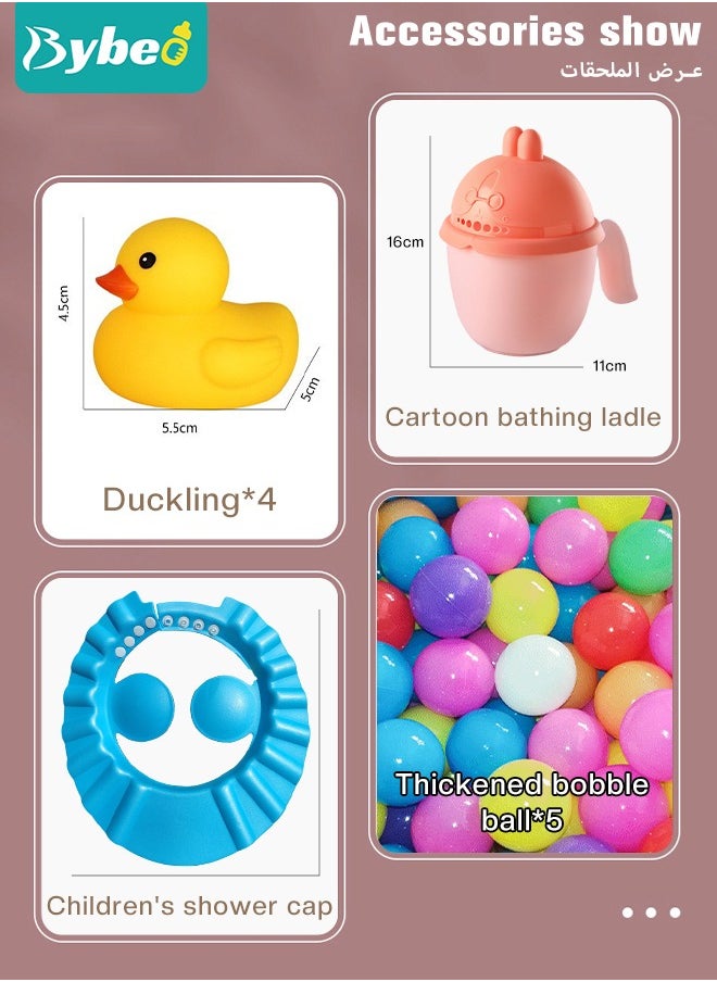 13 PCS Baby Bath Tub Foldable Bathtub + Bathmat Cushion + Shower Cap + Washing Hair Shower's Shampoo Cup *1 + Duckling toys *4 + Ocean Balls *5