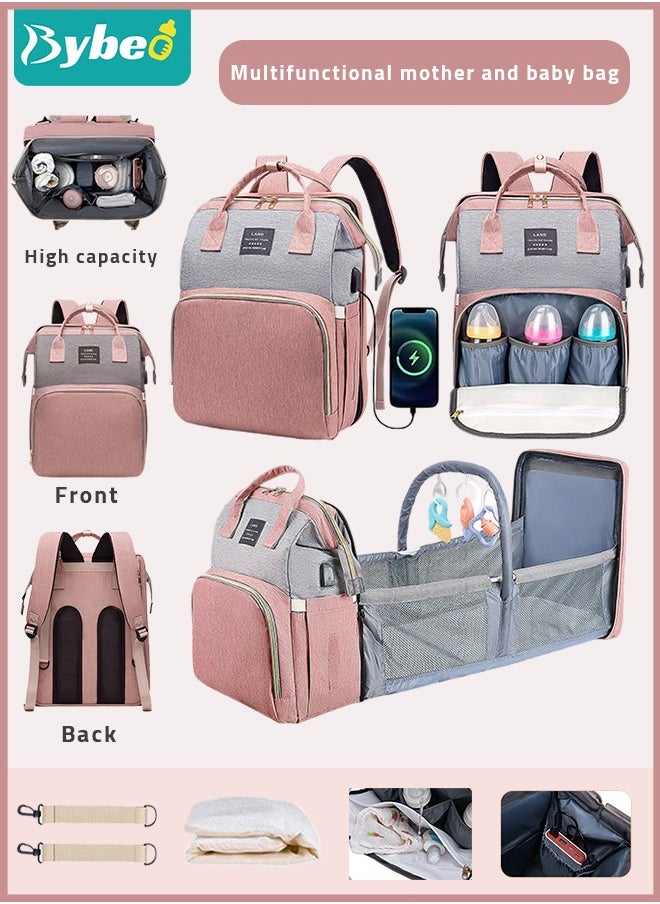 Baby Diaper Bag Backpack Multifunction Diapers Changing Station Toy Bar for Outdoor and Travel, Large Capacity Infant Shower Gifts, USB Port, 3 Toys