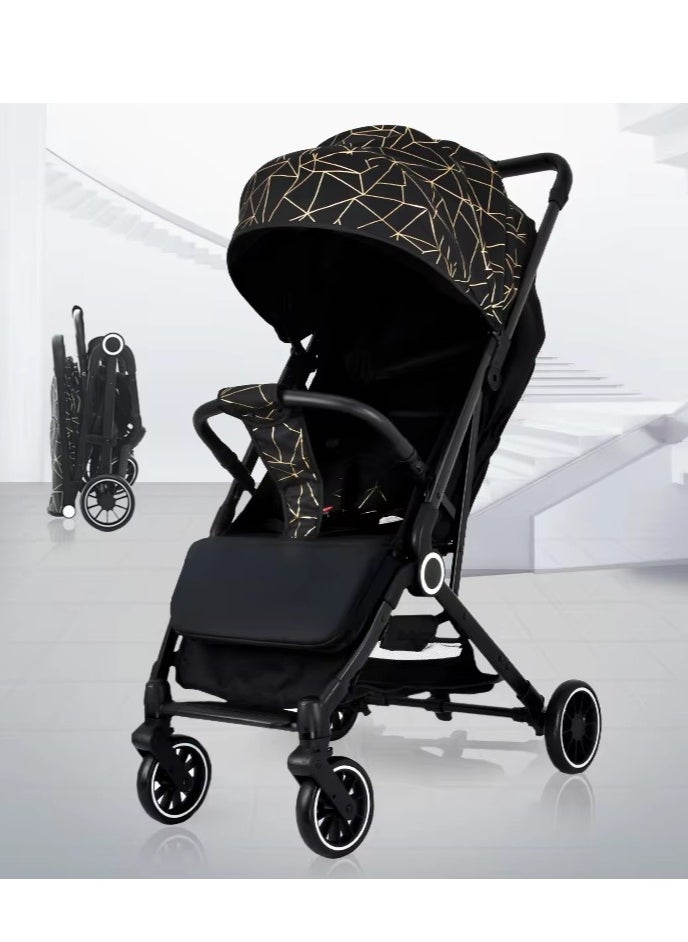 Baby Stroller Pram Easy Folding Portable -Black