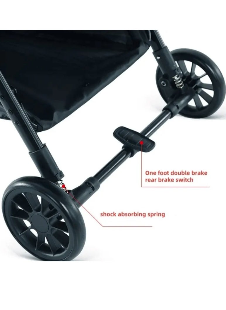 Baby Stroller Pram Easy Folding Portable -Black