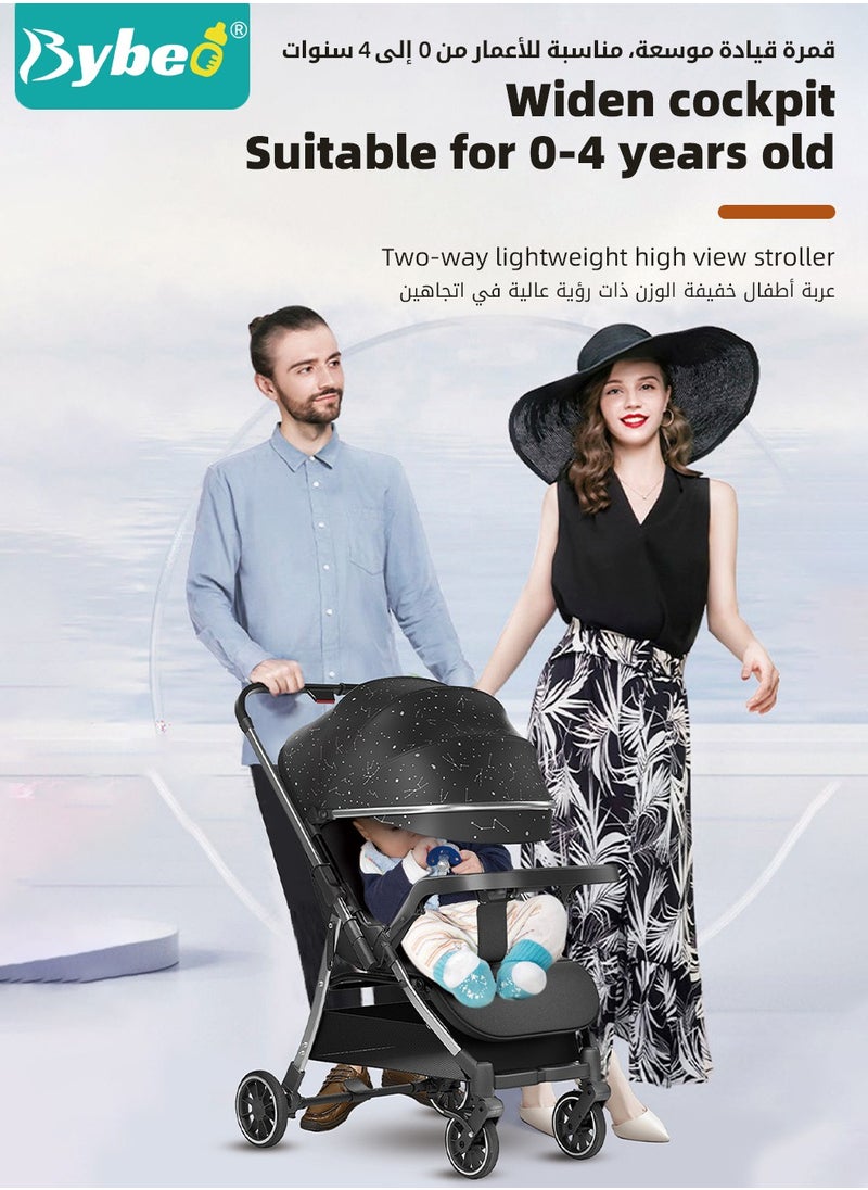 Lightweight Baby Stroller, Shock Absorption Travel Cabin, One-Hand Folding Babies Strollers for Newborn, Infant, Kids with Dinner Plate, Mat and Mosquito Net, High Landscape, 175-Degree Adjustable