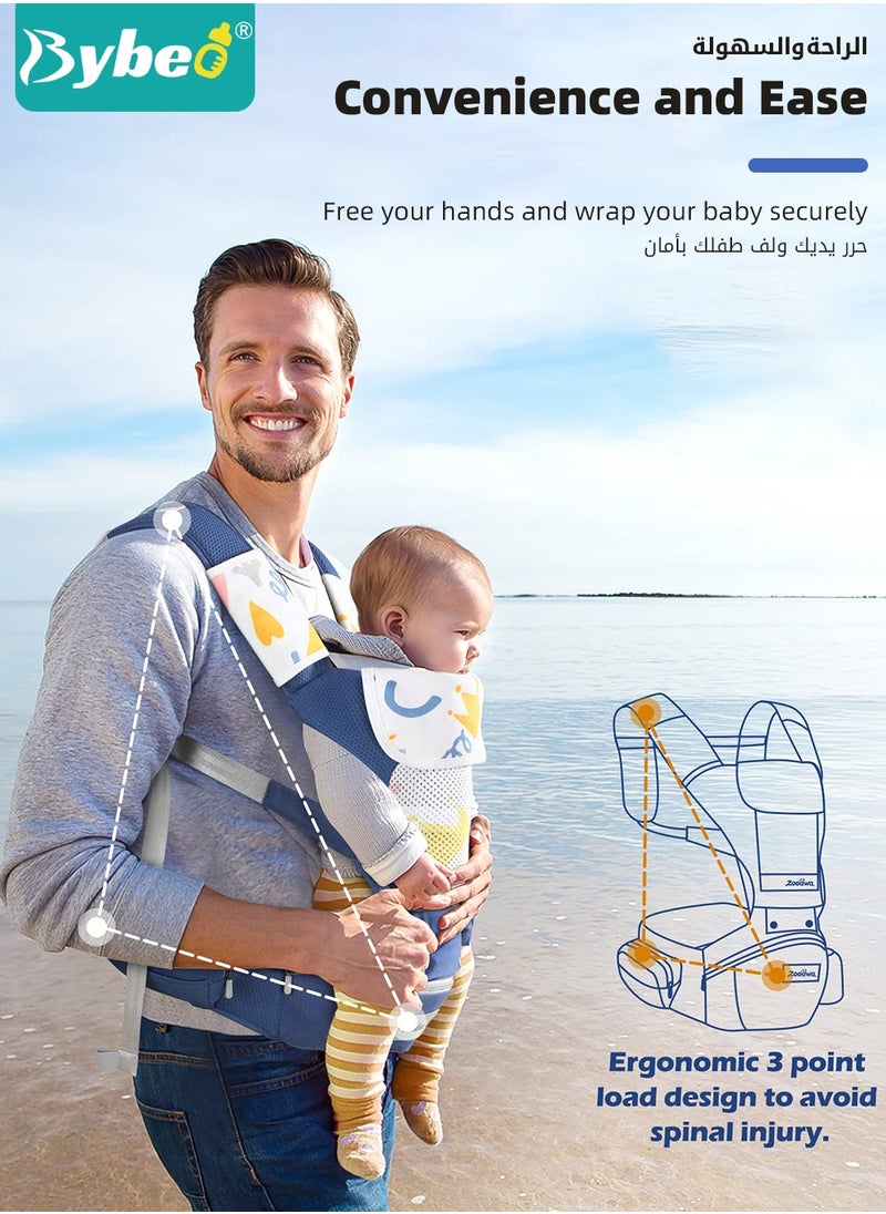 Baby Carrier, Ergonomic Infant Carriers with Hip Seat Waist Stool and Storage Box for Breastfeeding, Newborn to Toddler 1-48 Months Front and Back Baby Holder Carrier for Men Dad Mom