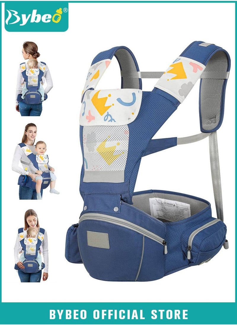 Baby Carrier, Ergonomic Infant Carriers with Hip Seat Waist Stool and Storage Box for Breastfeeding, Newborn to Toddler 1-48 Months Front and Back Baby Holder Carrier for Men Dad Mom