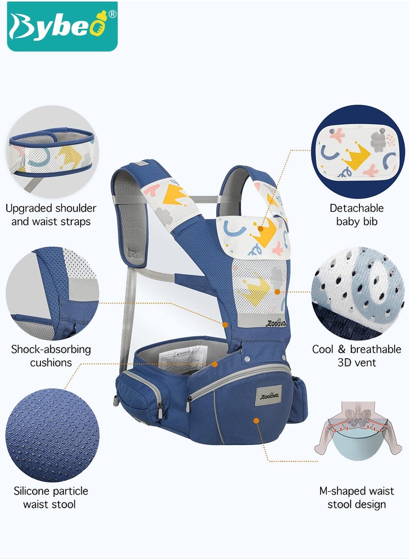 Baby Carrier, Ergonomic Infant Carriers with Hip Seat Waist Stool and Storage Box for Breastfeeding, Newborn to Toddler 1-48 Months Front and Back Baby Holder Carrier for Men Dad Mom