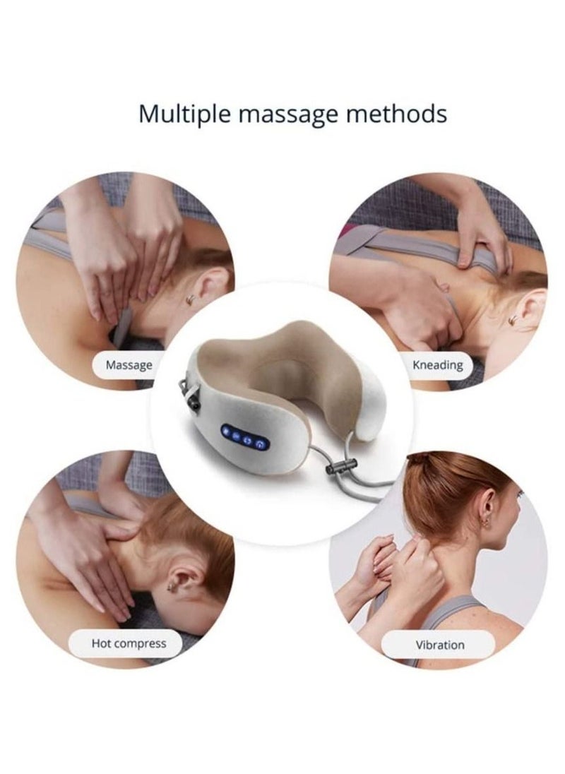Electric Travel Neck Massage Pillow U Shaped Memory Foam Kneading Vibration Neck Head Support Pillow Relief Cervical Pain For Airplane
