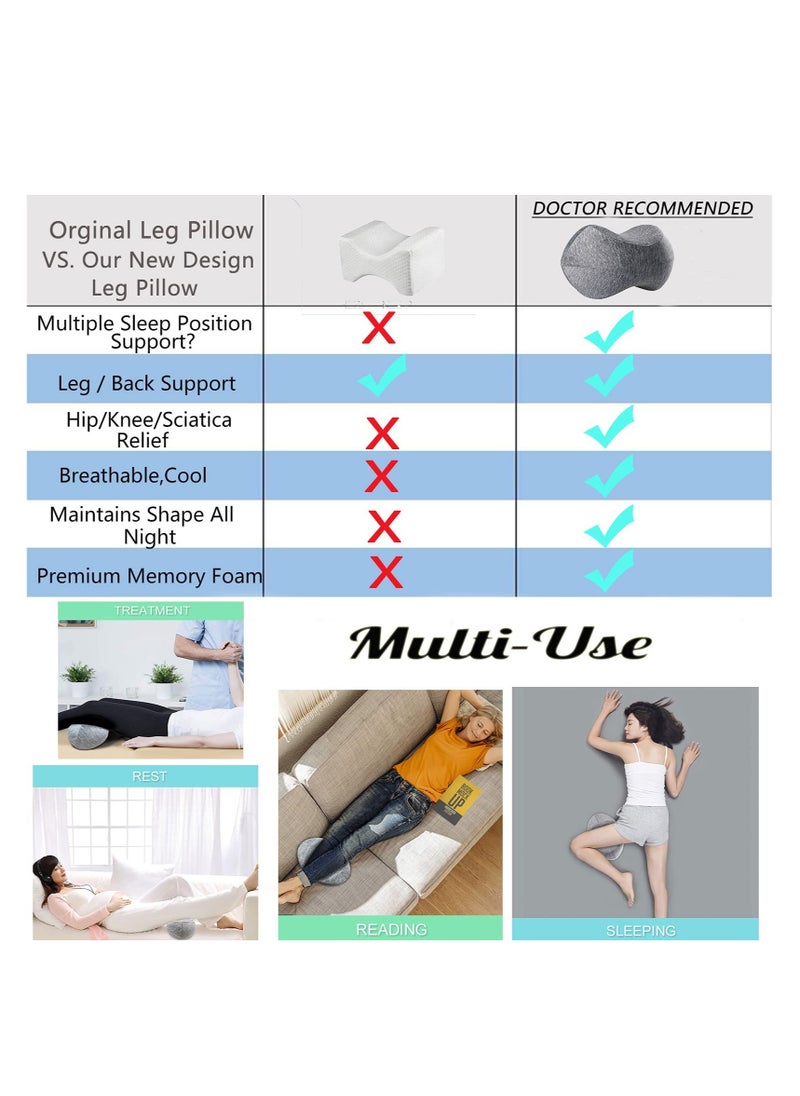 Ergonomic Memory Foam Knee Pillow for Side Sleepers - Cooling Leg Support for Back Pain Relief, Sciatica u0026 Pregnancy Comfort