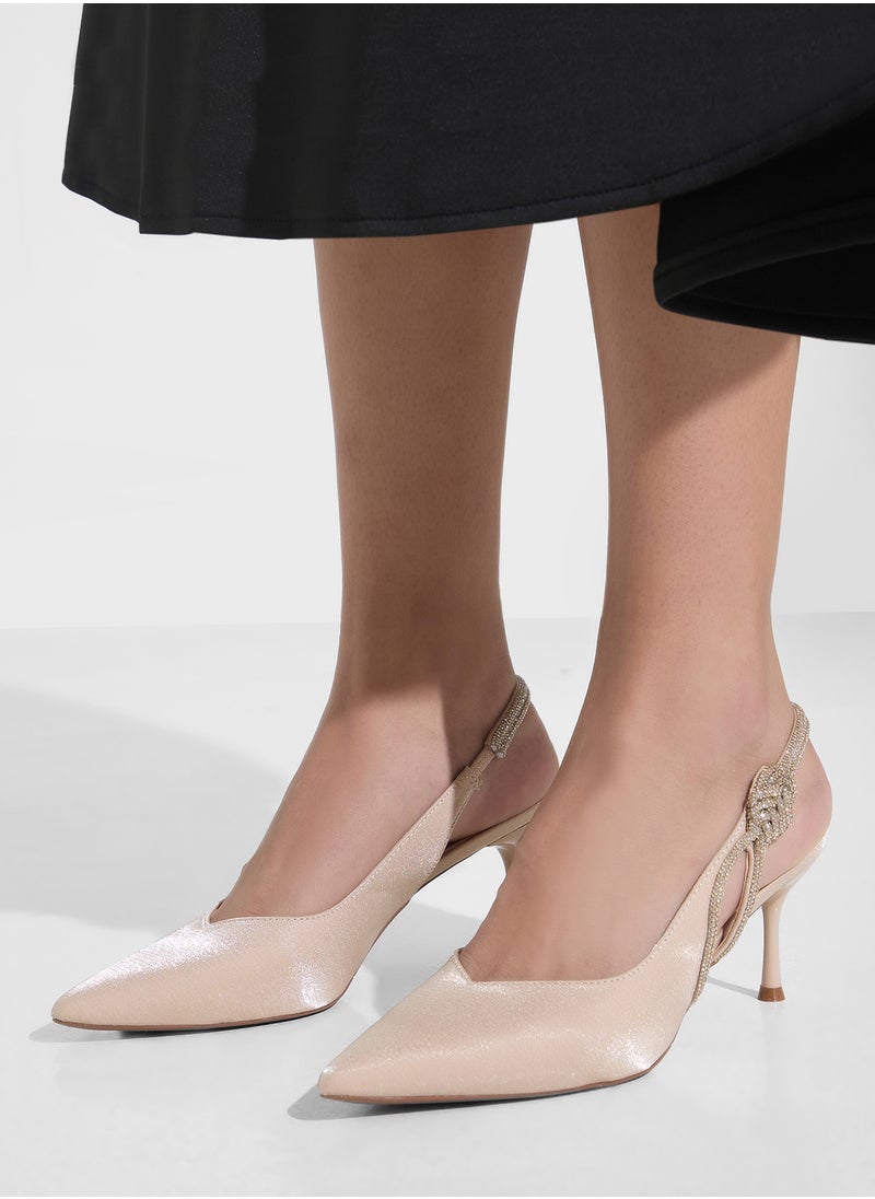 Diamante Sling Back Pointy Pump