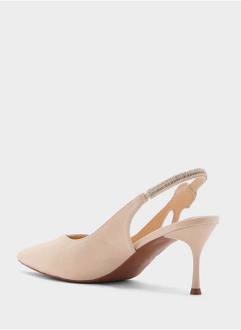 Diamante Sling Back Pointy Pump