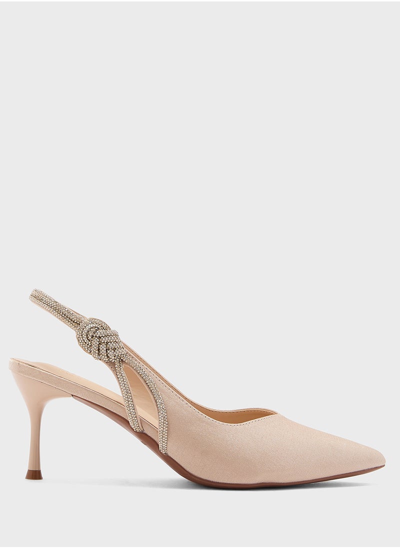 Diamante Sling Back Pointy Pump