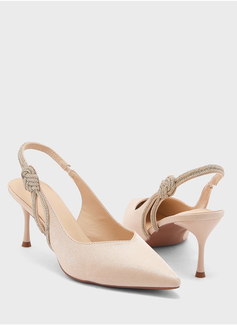 Diamante Sling Back Pointy Pump