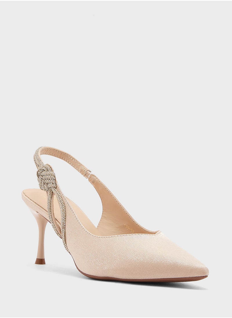Diamante Sling Back Pointy Pump