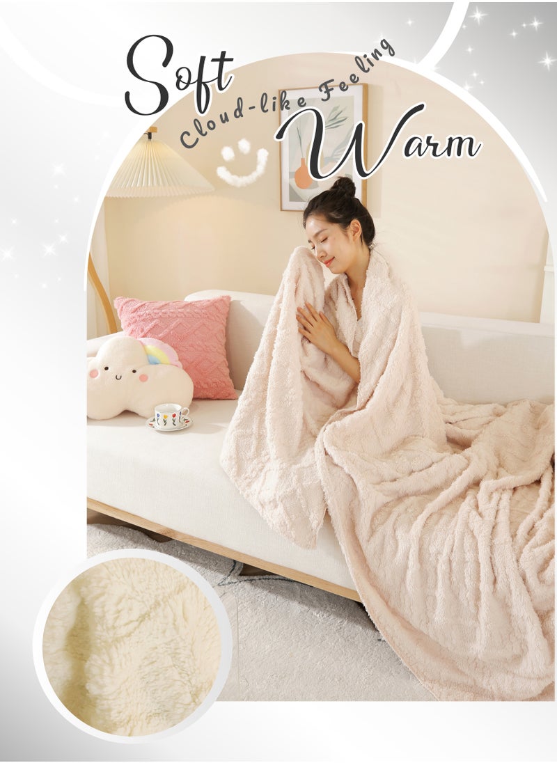 Double-sided Velvet Coral Velvet Blanket,Beige All Seasons Blanket,Cozy Soft and Thickened,Waffle and Delicate Fluff Double-sided,for Bed, Couch,Sofa, Chair Throw Blanket, Air Conditioning Quilts, O