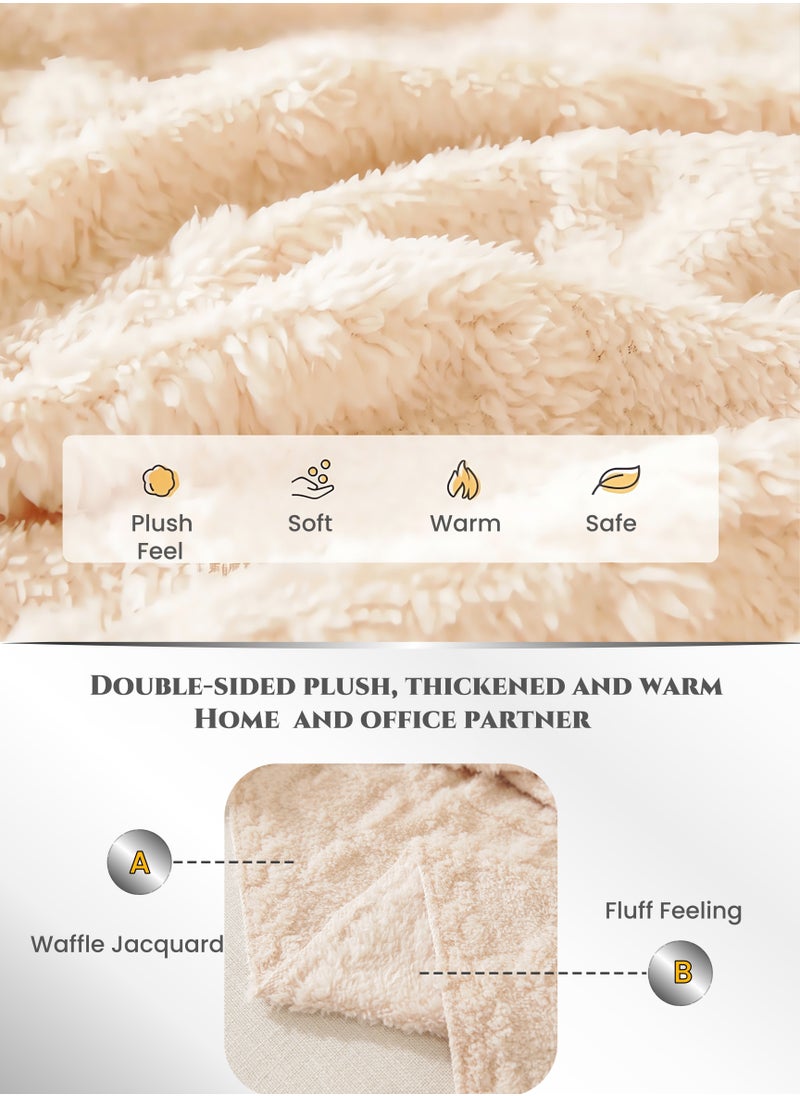 Double-sided Velvet Coral Velvet Blanket,Beige All Seasons Blanket,Cozy Soft and Thickened,Waffle and Delicate Fluff Double-sided,for Bed, Couch,Sofa, Chair Throw Blanket, Air Conditioning Quilts, O